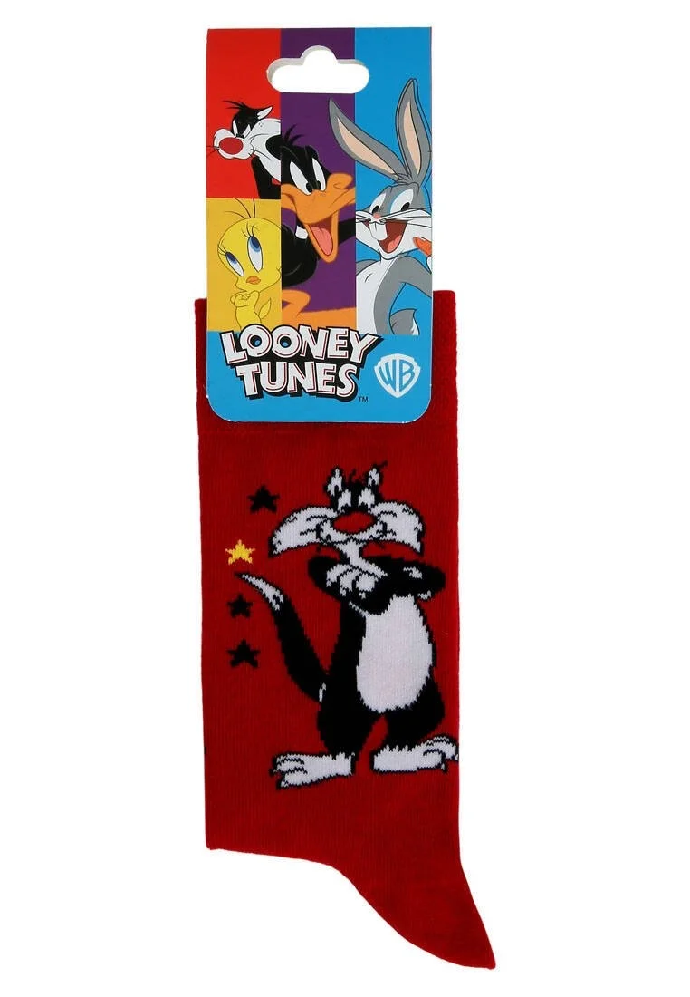 Unisex Vegan Red Socks - Warner Bros Sylvester Classic Design