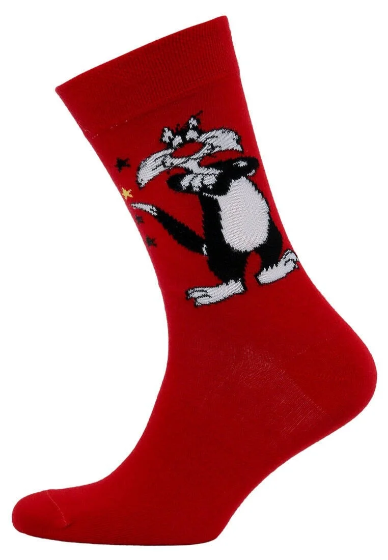 Unisex Vegan Red Socks - Warner Bros Sylvester Classic Design