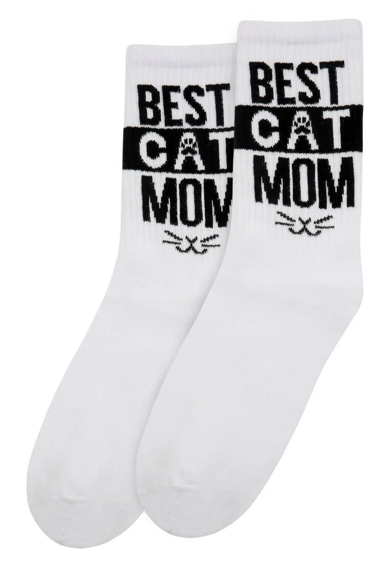Unisex Vegan White Socks - Best Cat Mom Design