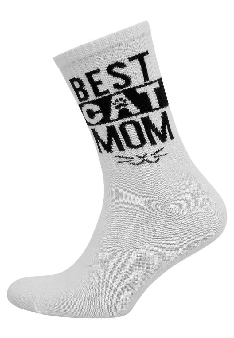 Unisex Vegan White Socks - Best Cat Mom Design
