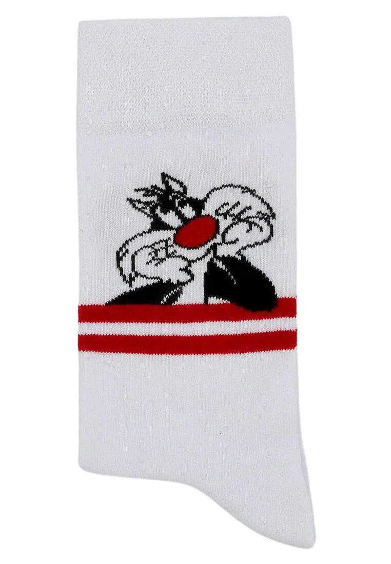 Unisex Vegan White Socks - Warner Bros Sylvester Stripes Design