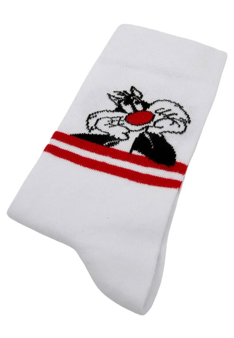 Unisex Vegan White Socks - Warner Bros Sylvester Stripes Design