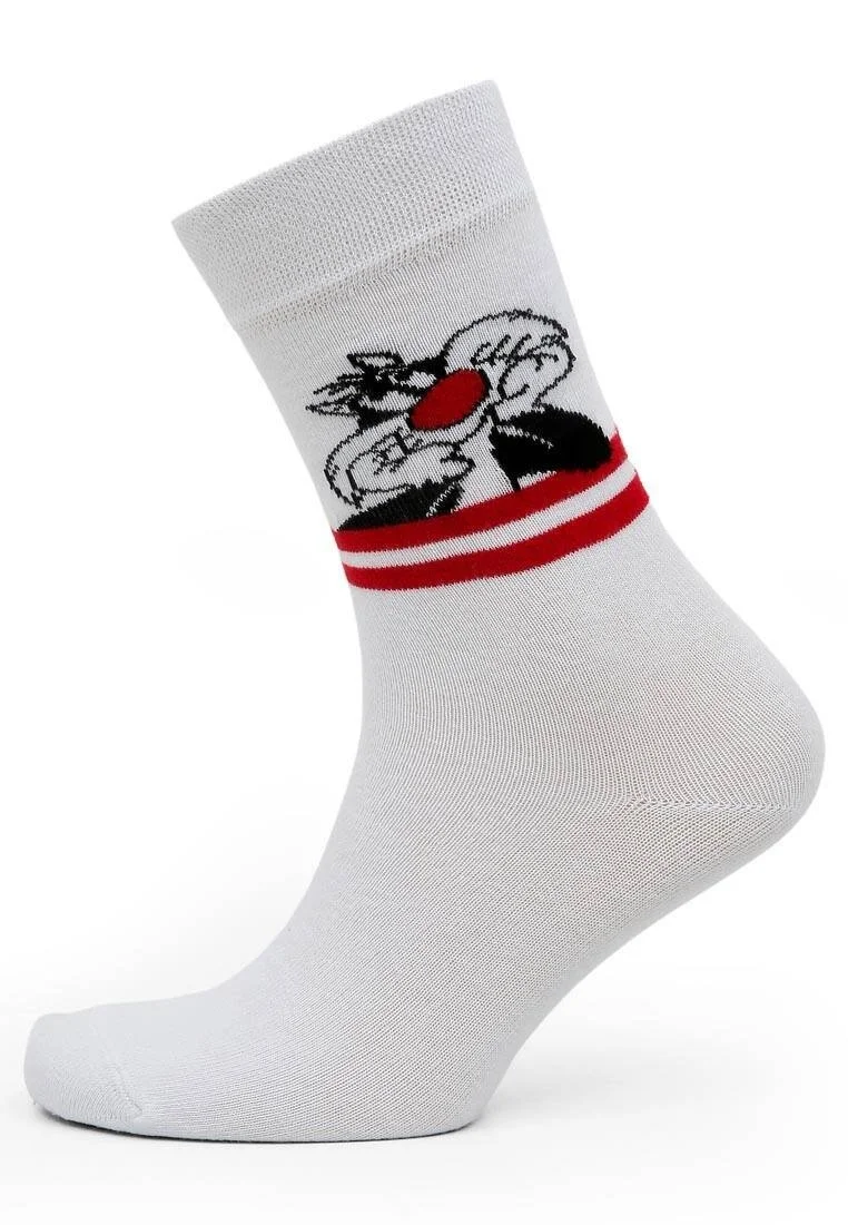 Unisex Vegan White Socks - Warner Bros Sylvester Stripes Design