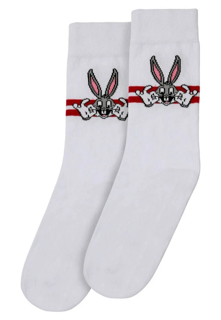 Unisex Vegan White Socks - Warner Bros Bugs Bunny Stripes Design