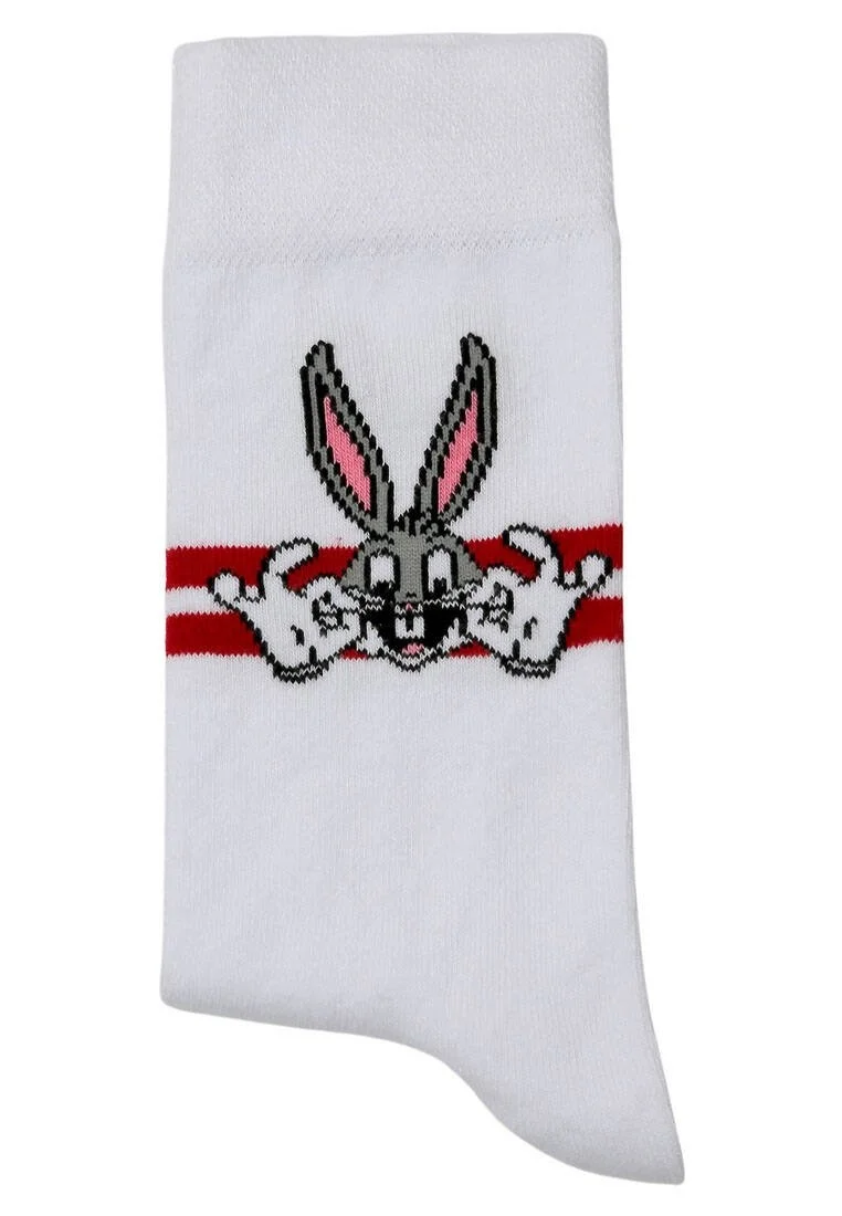 Unisex Vegan White Socks - Warner Bros Bugs Bunny Stripes Design