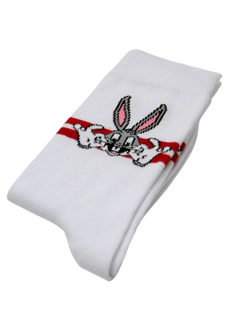 Unisex Vegan White Socks - Warner Bros Bugs Bunny Stripes Design