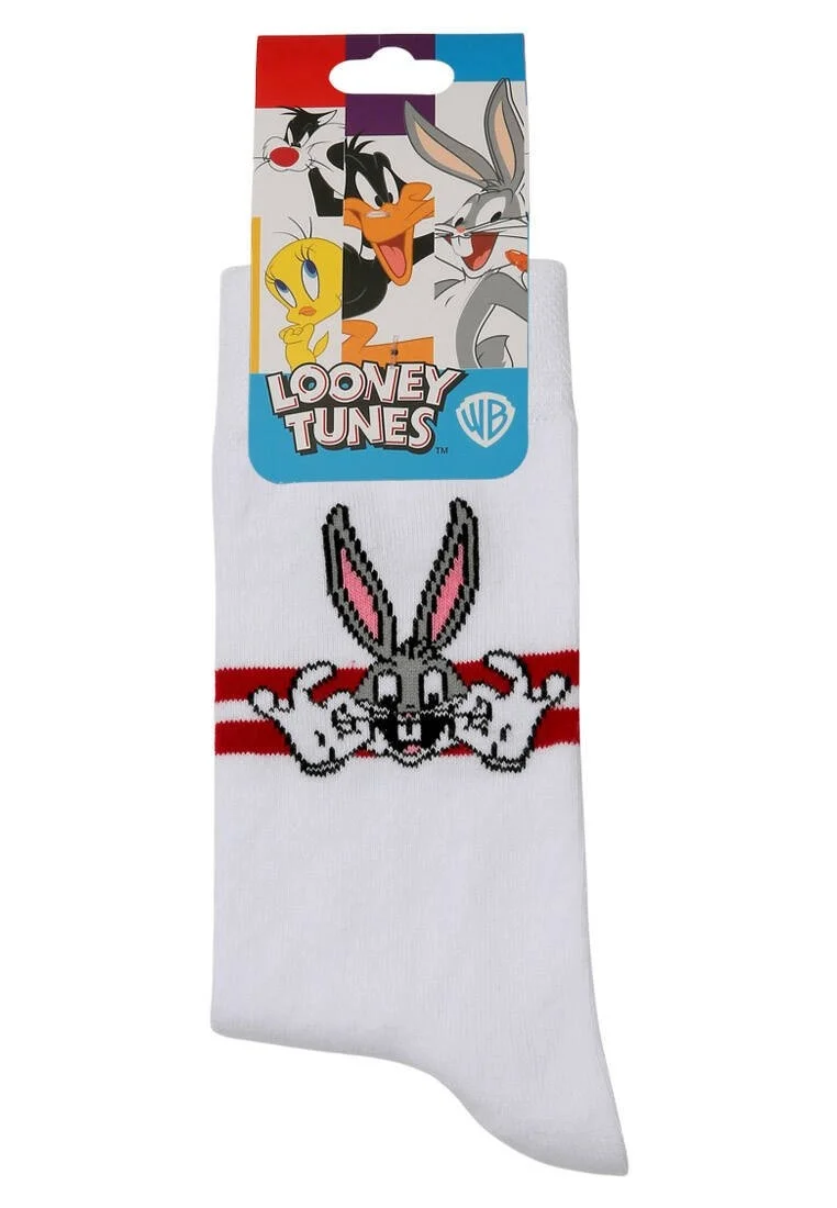 Unisex Vegan White Socks - Warner Bros Bugs Bunny Stripes Design