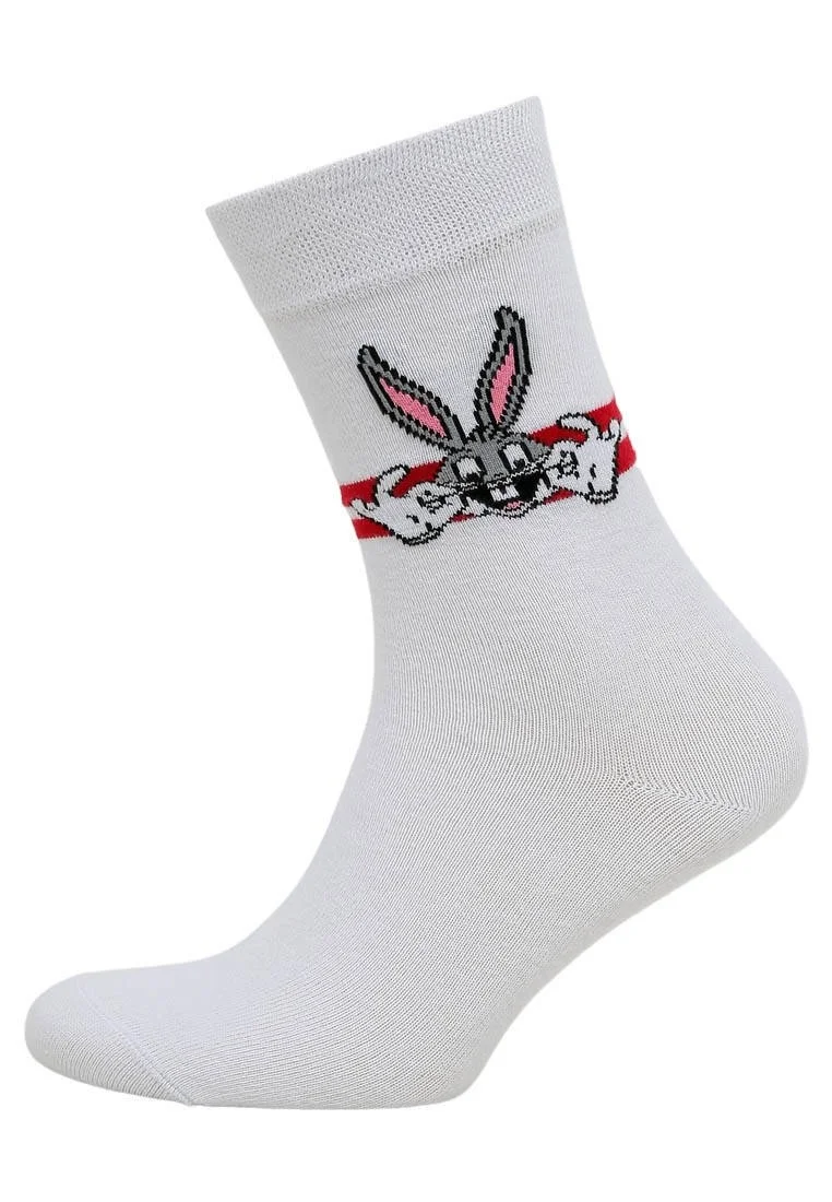 Unisex Vegan White Socks - Warner Bros Bugs Bunny Stripes Design