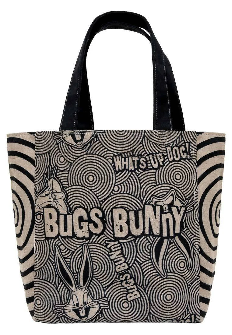 Women Vegan Black Large Tote Bag - Warner Bros What's Up, Bag! Design