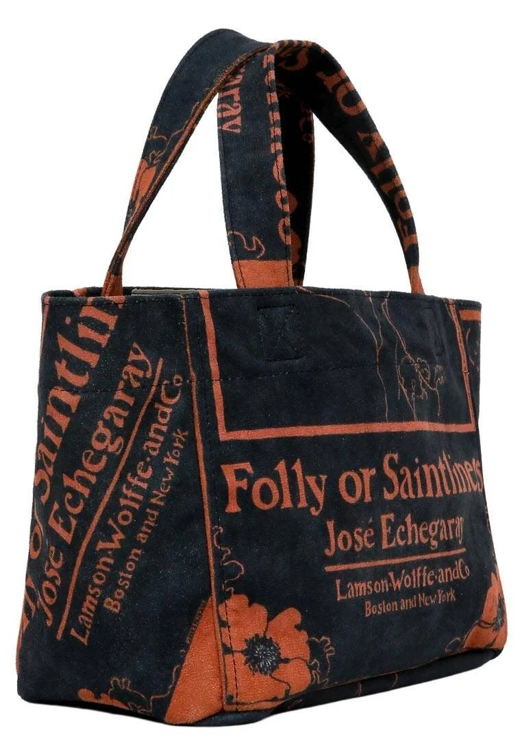 Women Vegan Black Medium Tote Bag - Folly or Saintliness Design