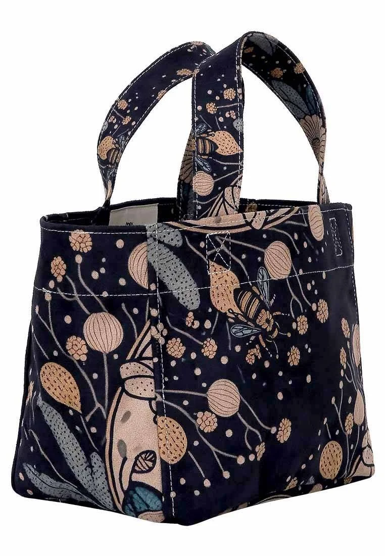 Women Vegan Leather Black Medium Tote Bag - Bee with Flowers Design