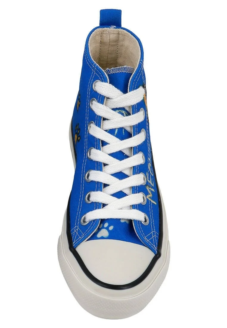 Women Vegan Blue High Top Sneakers - Meow Attack Design