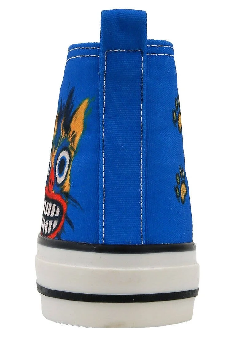 Women Vegan Blue High Top Sneakers - Meow Attack Design