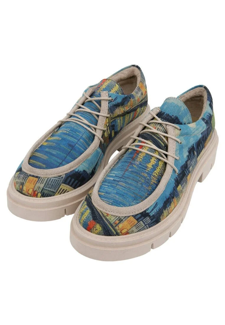 Women Vegan Blue Loafers - Sea Sparkles Design