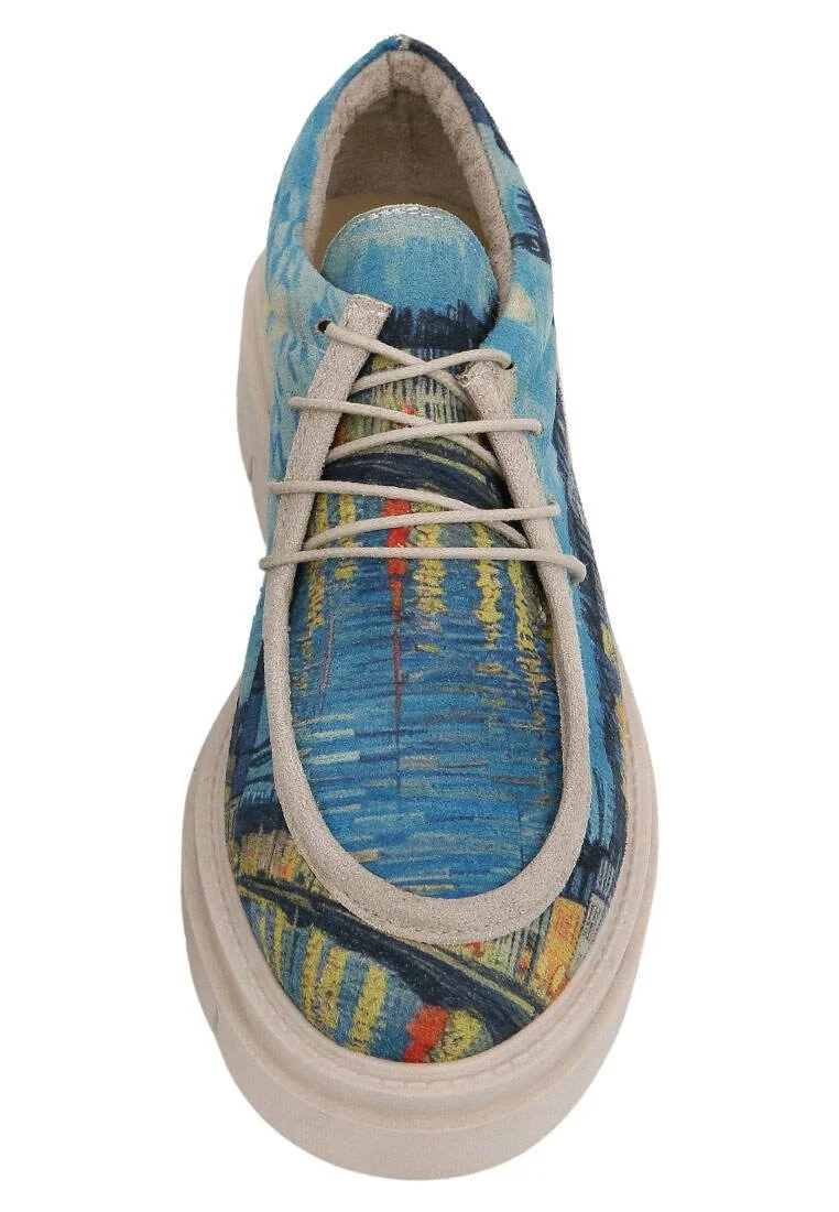 Women Vegan Blue Loafers - Sea Sparkles Design