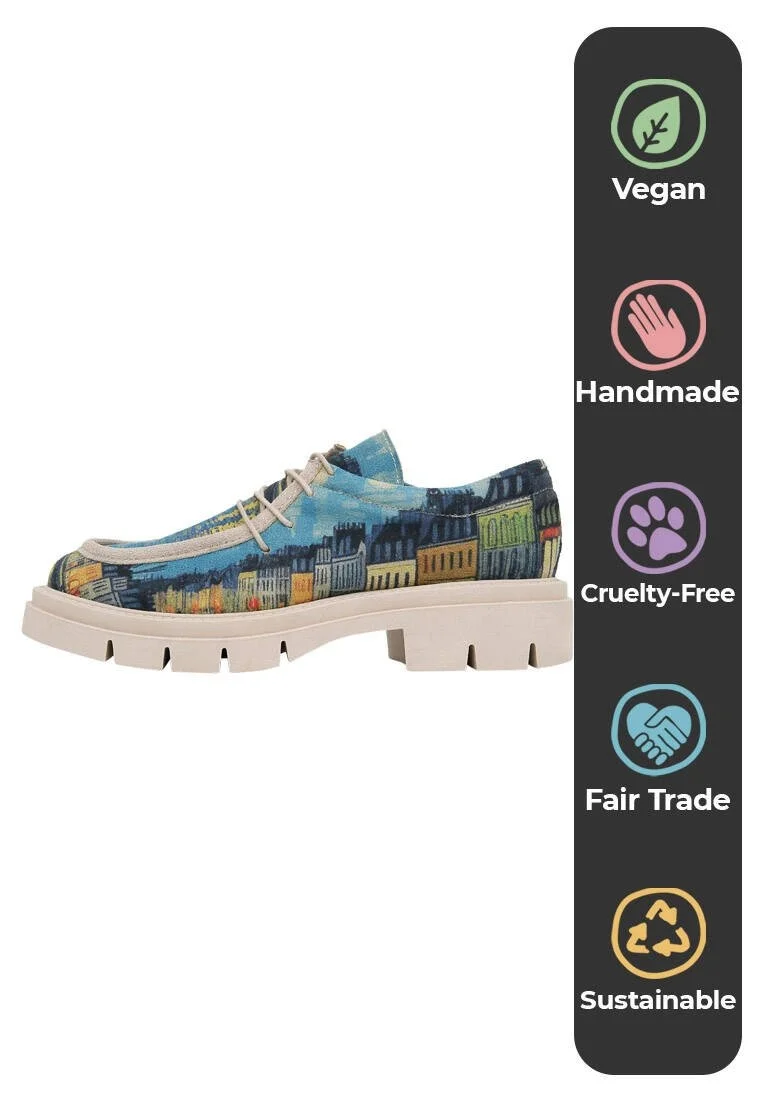 Women Vegan Blue Loafers - Sea Sparkles Design