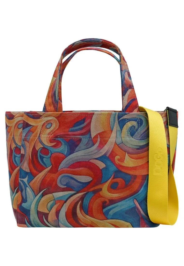Women Vegan Blue Medium Tote Bag - Spirals of Colour Design
