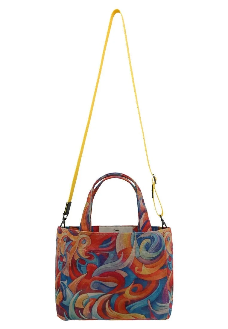 Women Vegan Blue Medium Tote Bag - Spirals of Colour Design