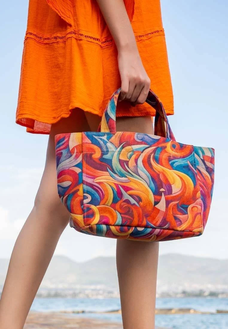 Women Vegan Blue Medium Tote Bag - Spirals of Colour Design