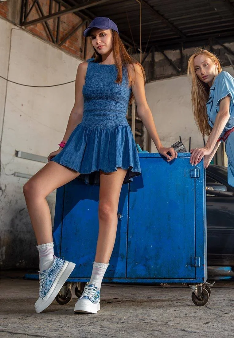Women Vegan Blue Platform Sneakers - Already Lost Design