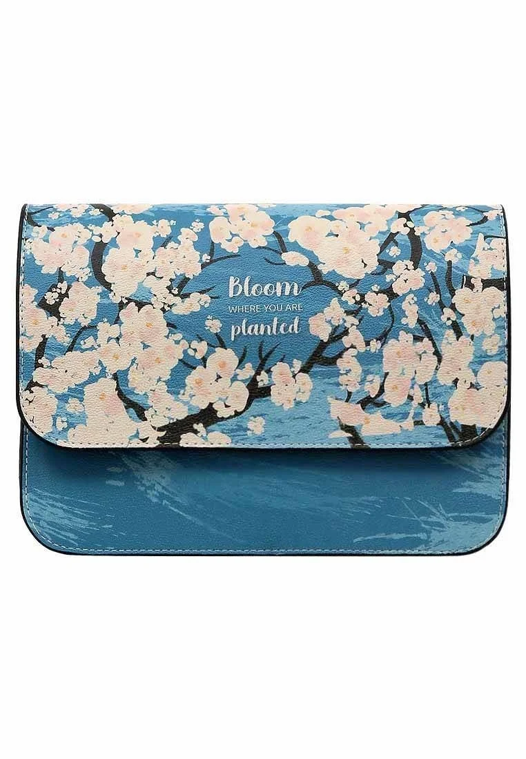 Women Vegan Blue Purse - Bloom Where You Are Design