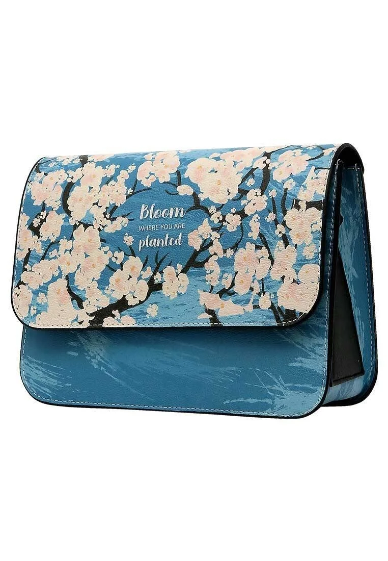 Women Vegan Blue Purse - Bloom Where You Are Design