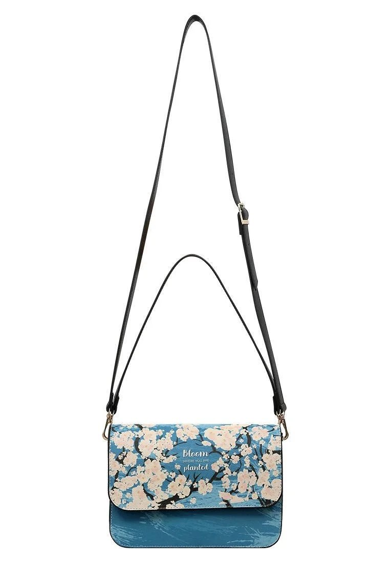 Women Vegan Blue Purse - Bloom Where You Are Design