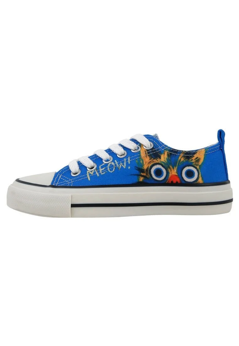Women Vegan Blue Sneakers - Meow Attack Design