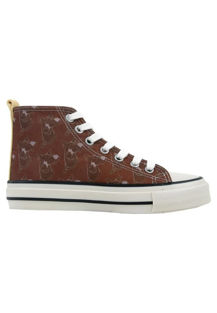Women Vegan Brown High Sneakers - Camping Scooby Doo Design