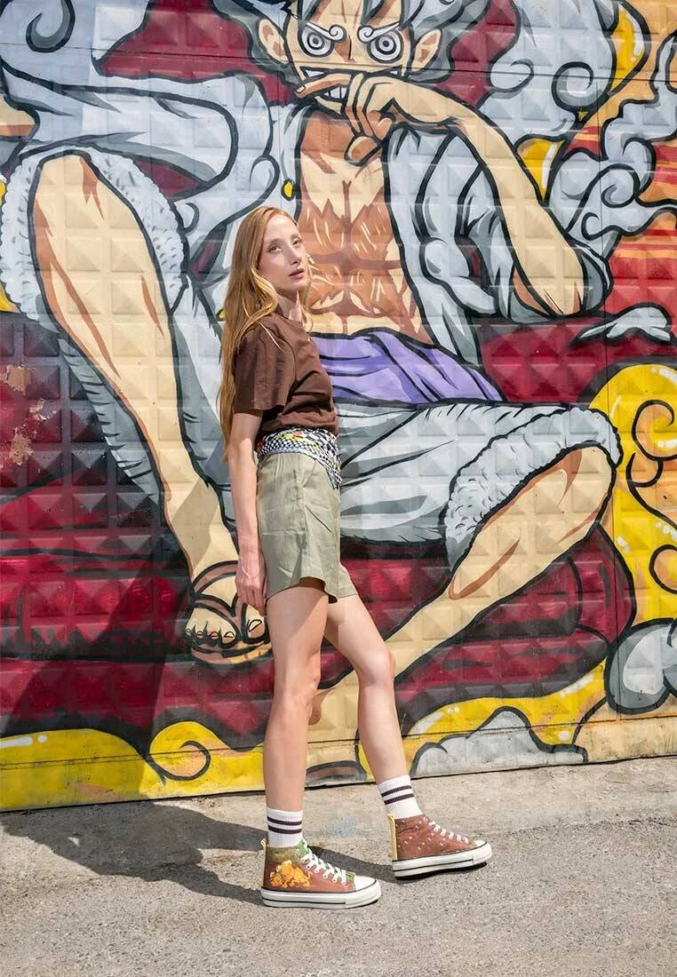 Women Vegan Brown High Sneakers - Camping Scooby Doo Design