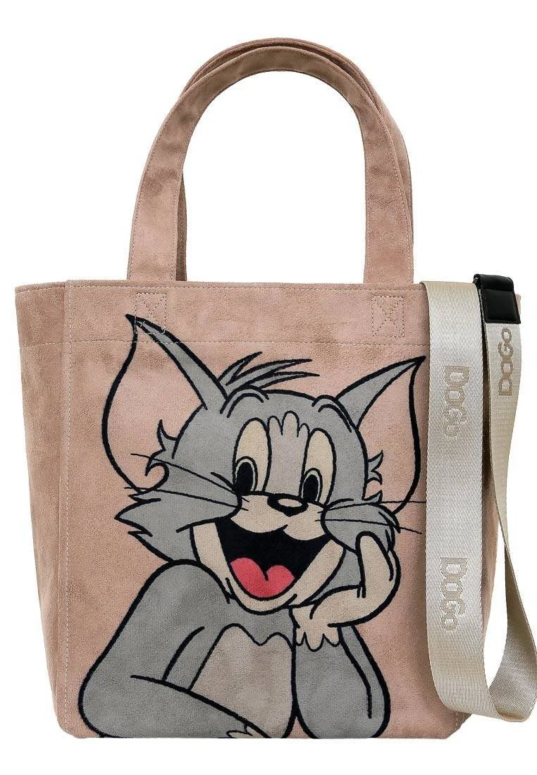 Women Vegan Cream Large Tote Bag - Warner Bros Smiles and Whiskers Design Women Vegan Cream Large Tote Bag - Warner Bros Smiles and Whiskers Design
