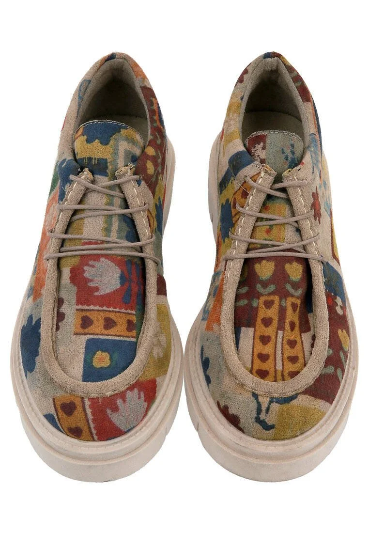 Women Vegan Cream Loafers - Anatolian Patterns Design