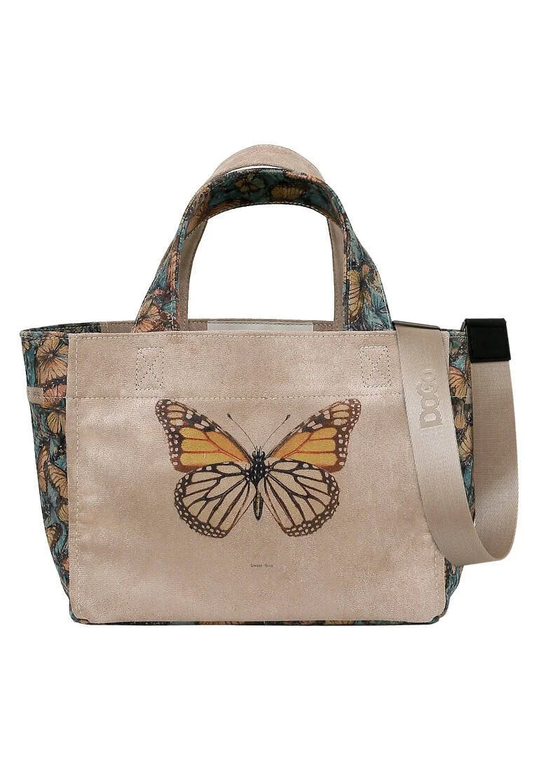 Women Vegan Cream Medium Tote Bag - Moths and Butterflies Design