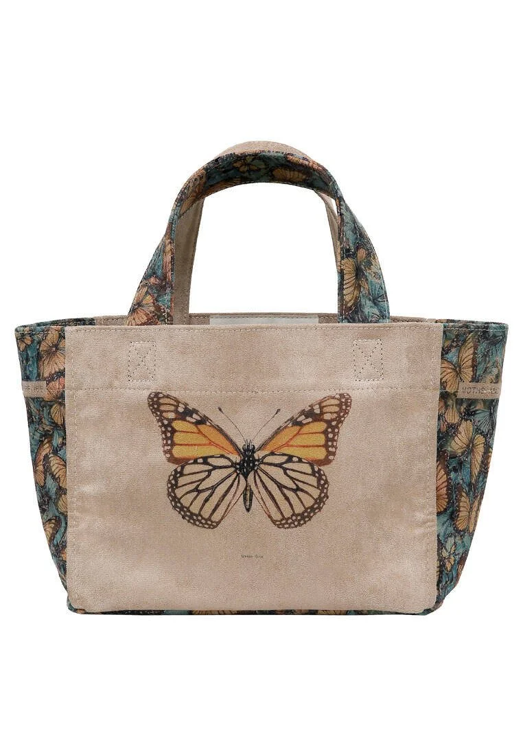 Women Vegan Cream Medium Tote Bag - Moths and Butterflies Design