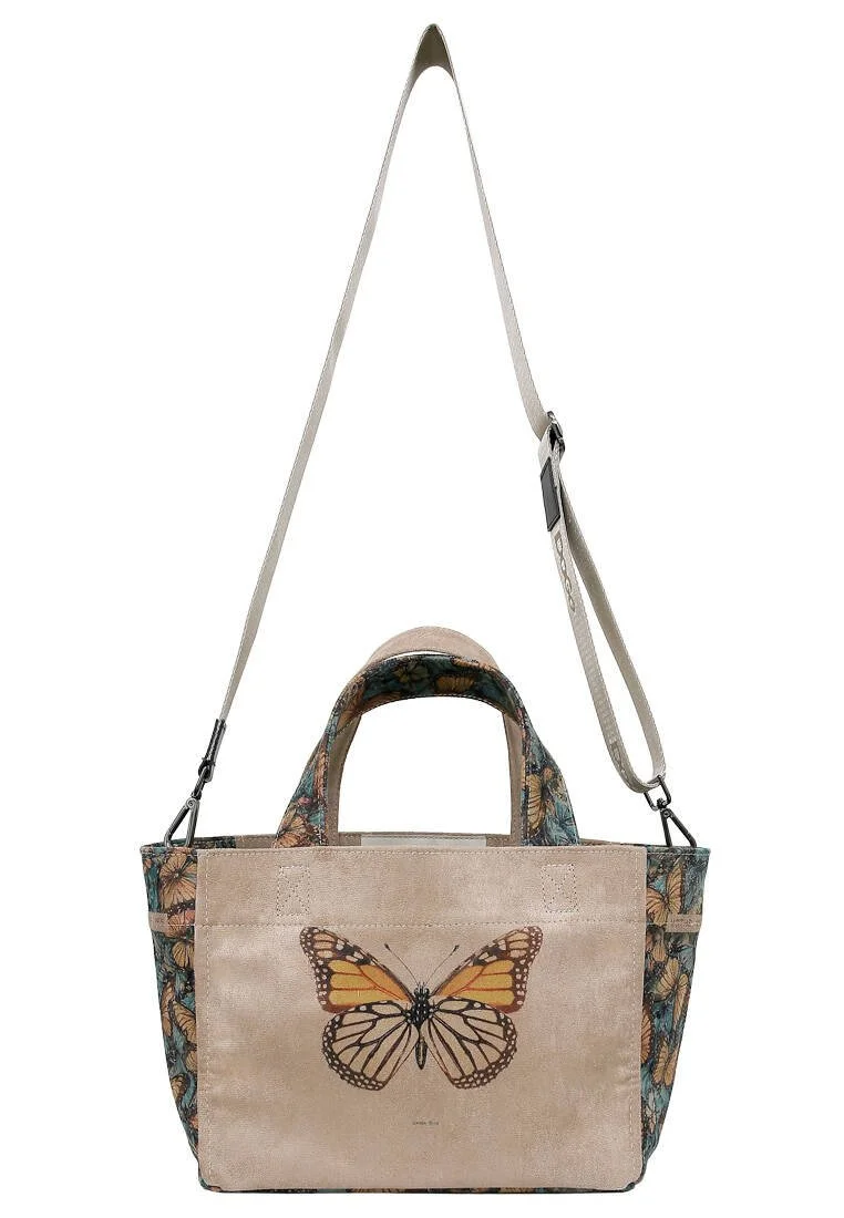 Women Vegan Cream Medium Tote Bag - Moths and Butterflies Design