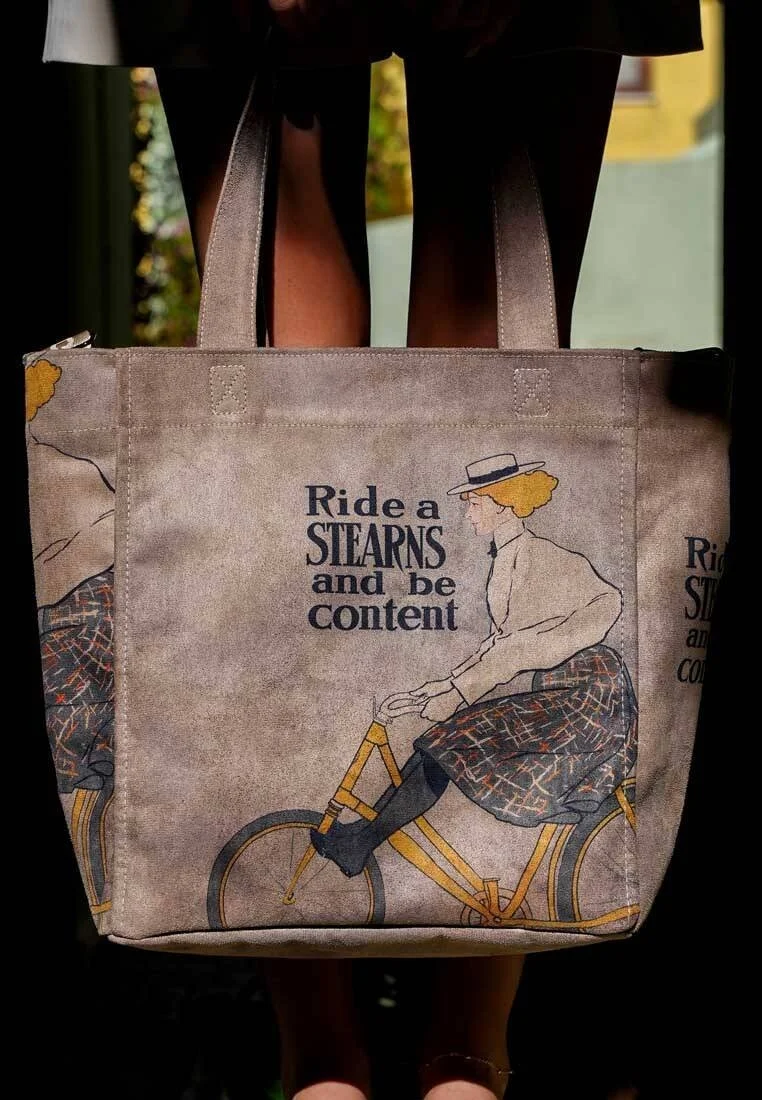 Women Vegan Leather Gray Large Tote Bag - Rider Woman Design