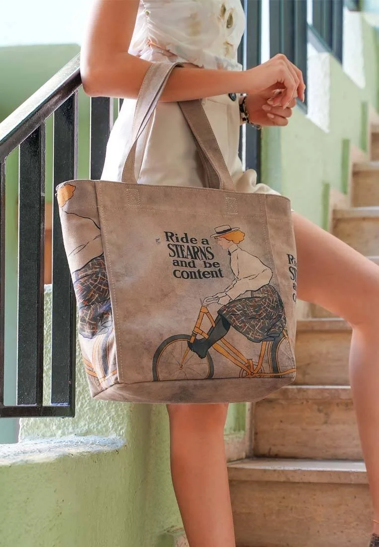 Women Vegan Leather Gray Large Tote Bag - Rider Woman Design