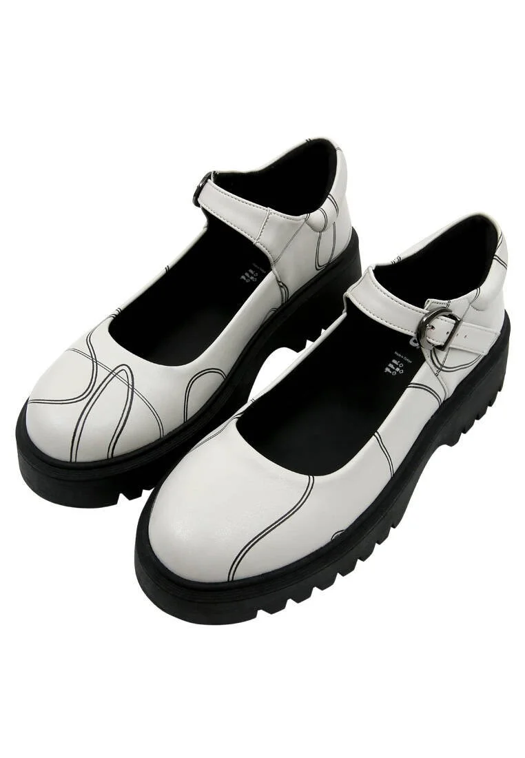 Women Vegan Leather Gray Mary Jane Loafers - Wavy Path Design