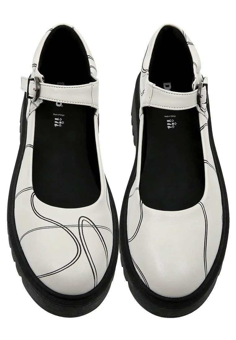 Women Vegan Leather Gray Mary Jane Loafers - Wavy Path Design