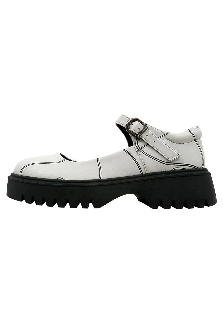 Women Vegan Leather Gray Mary Jane Loafers - Wavy Path Design