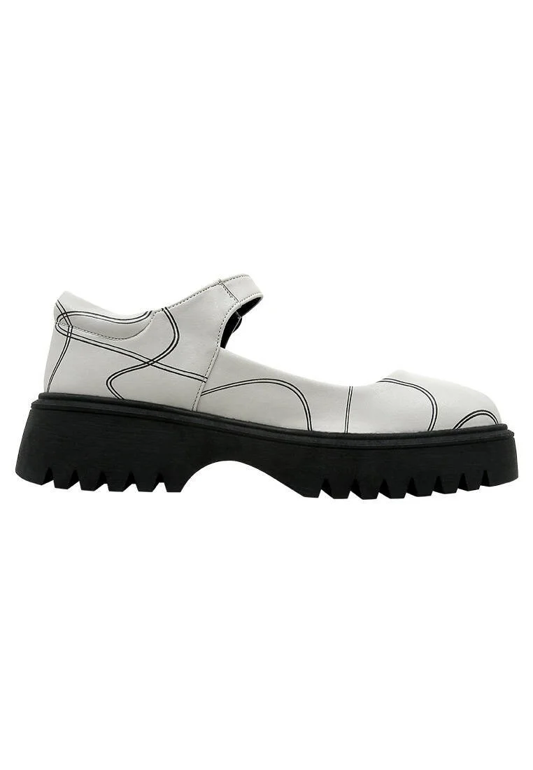 Women Vegan Leather Gray Mary Jane Loafers - Wavy Path Design