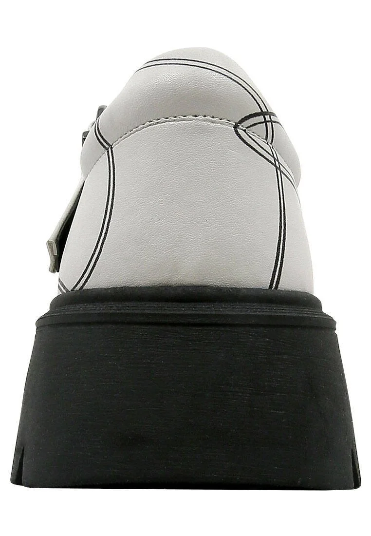 Women Vegan Leather Gray Mary Jane Loafers - Wavy Path Design