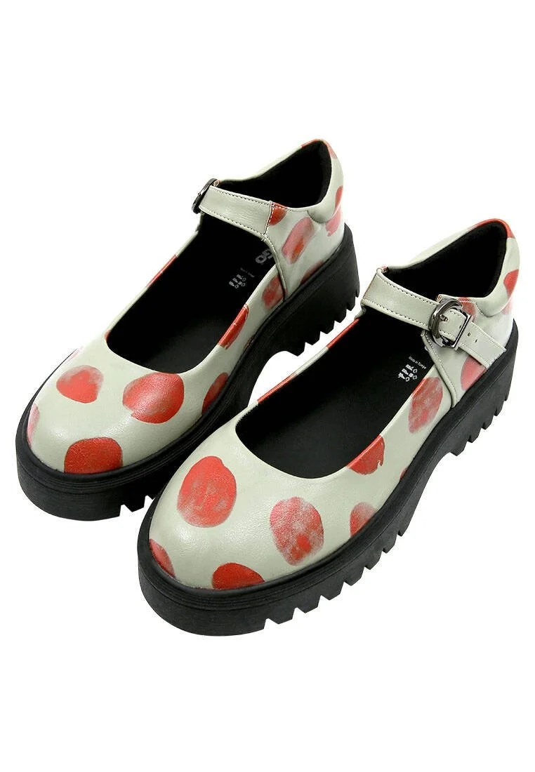 Women Vegan Leather Green Mary Jane Loafers - Brush Dots Design