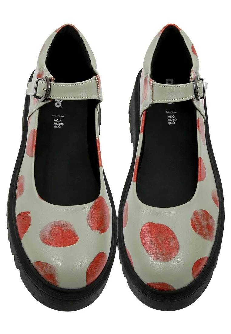 Women Vegan Leather Green Mary Jane Loafers - Brush Dots Design