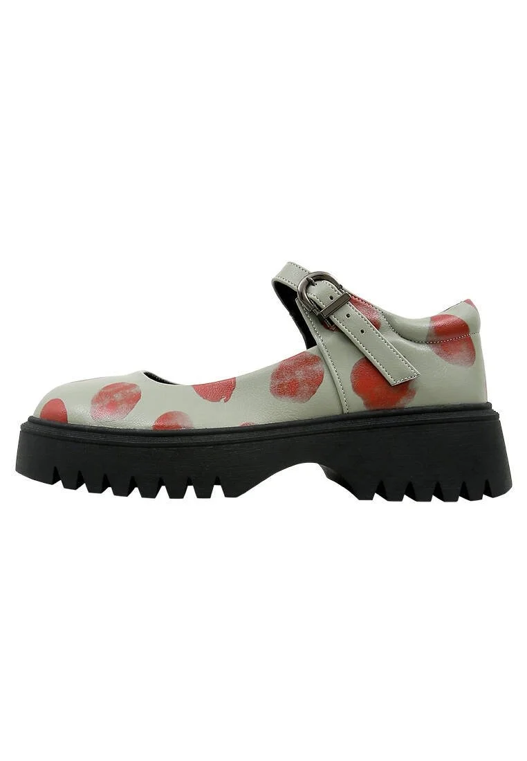 Women Vegan Leather Green Mary Jane Loafers - Brush Dots Design