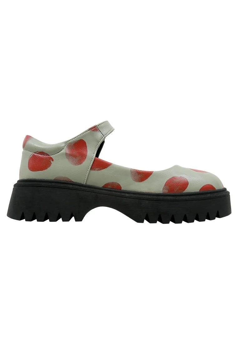 Women Vegan Leather Green Mary Jane Loafers - Brush Dots Design