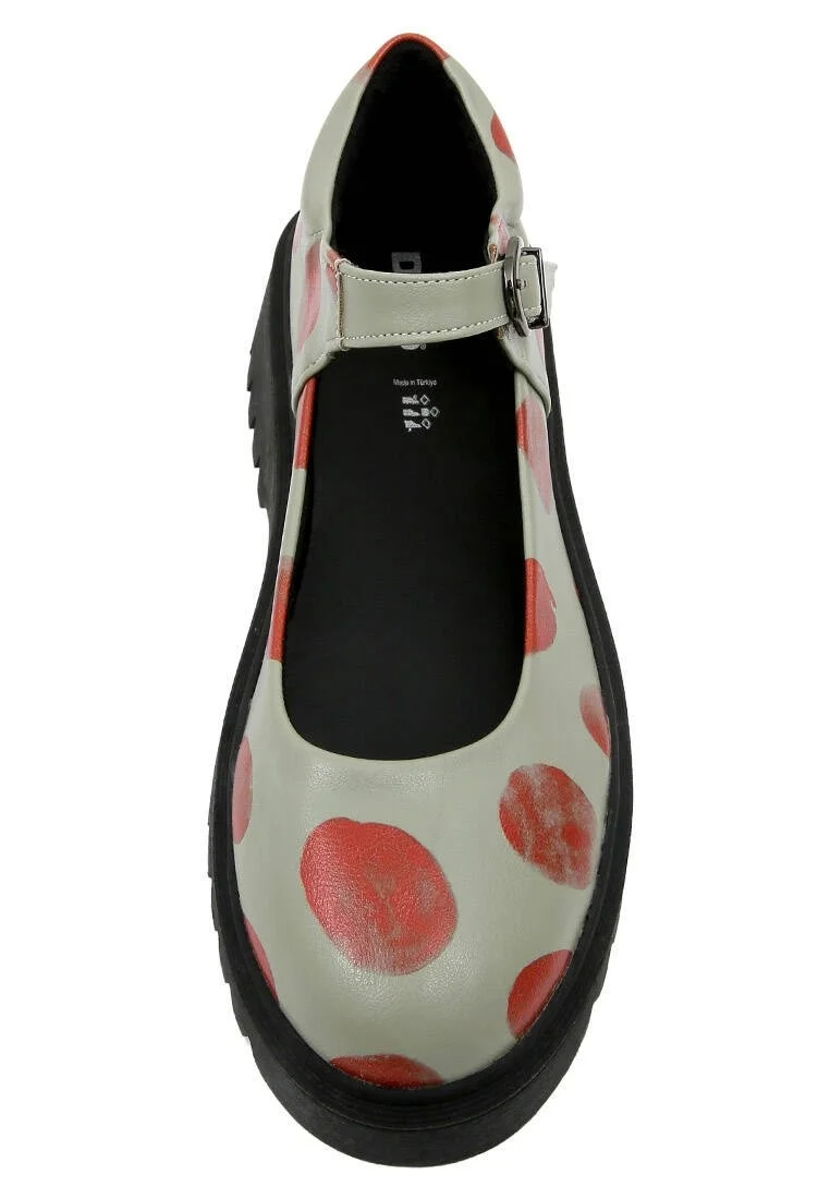 Women Vegan Leather Green Mary Jane Loafers - Brush Dots Design