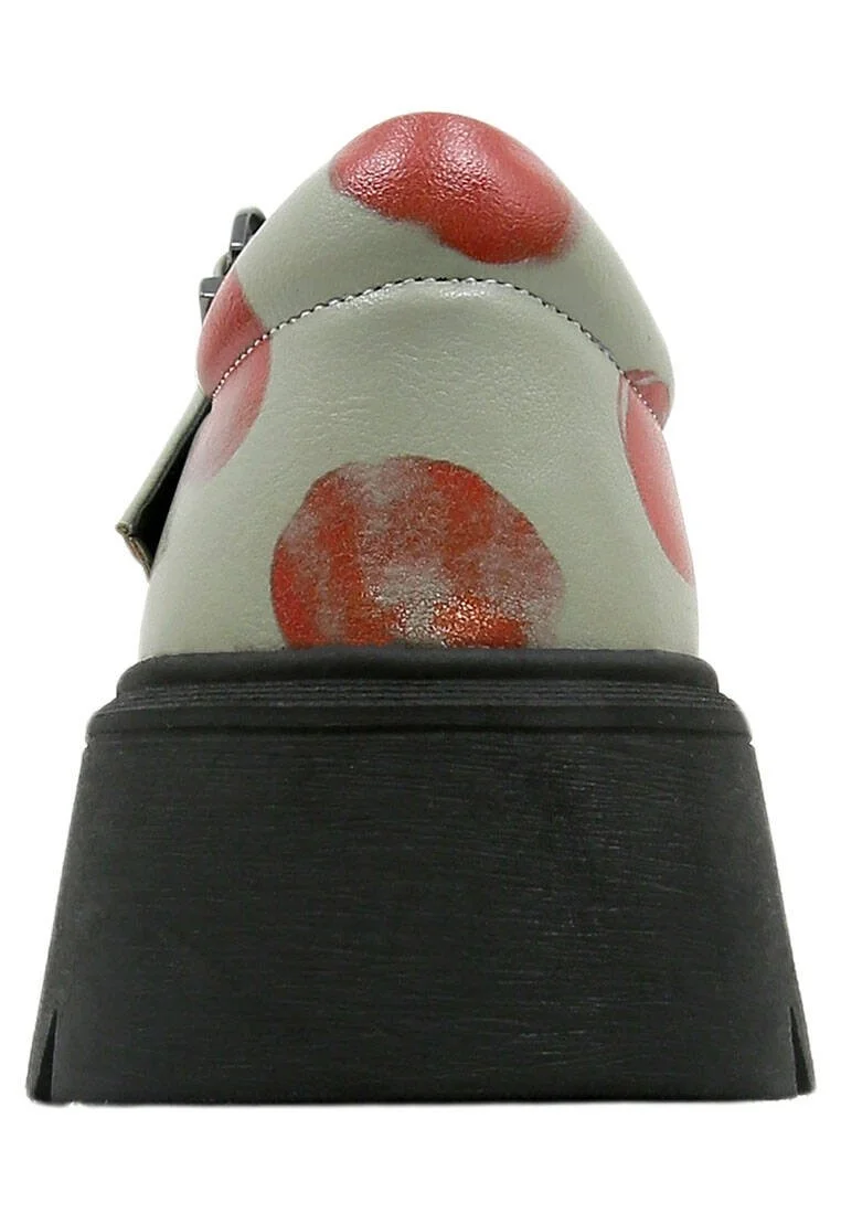 Women Vegan Leather Green Mary Jane Loafers - Brush Dots Design