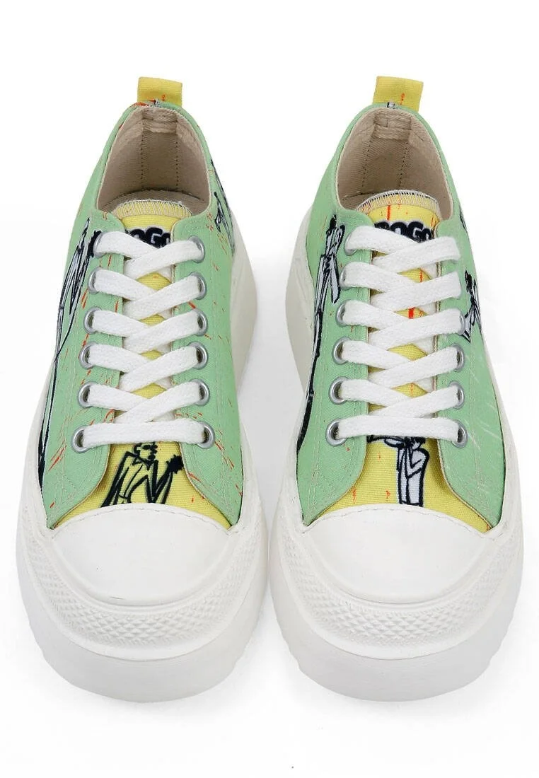 Women Vegan Green Platform Sneakers - The Band Design