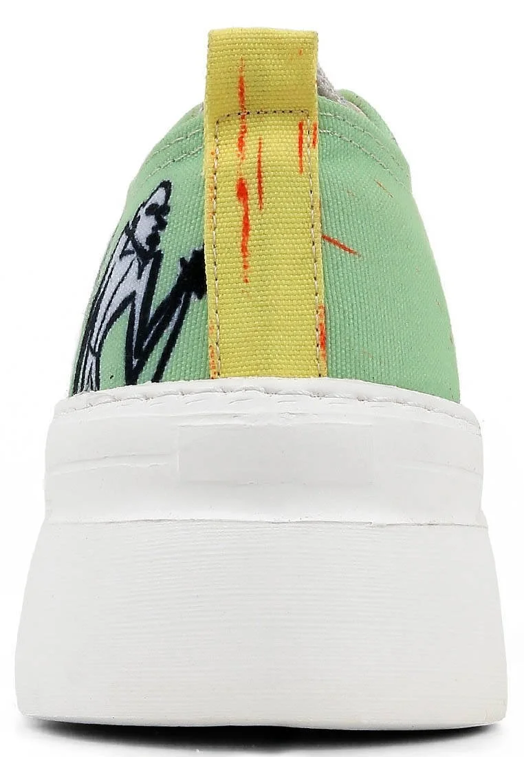Women Vegan Green Platform Sneakers - The Band Design